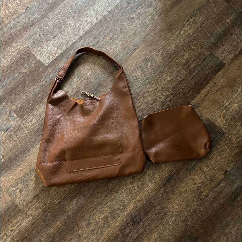 Brown Shoulder Tote Bag with Pouch